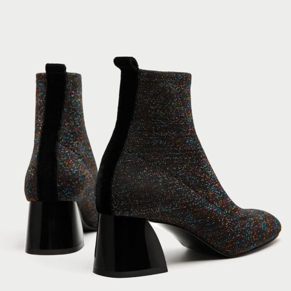 ZARA Glitter Fitted Fabric Heeled Ankle Boots